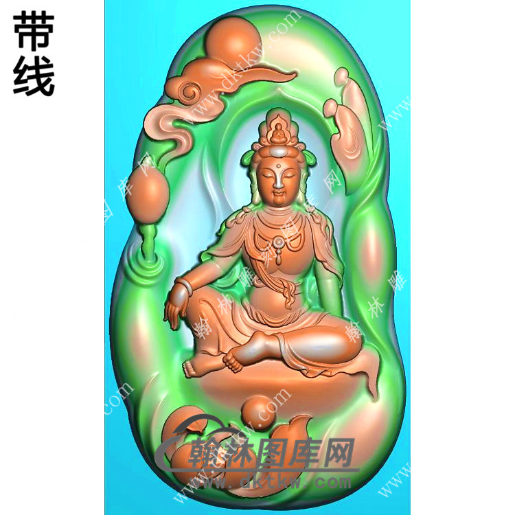 玉雕随形莲花悟道自在坐观音挂件带线精雕图（ZGY-539)展示