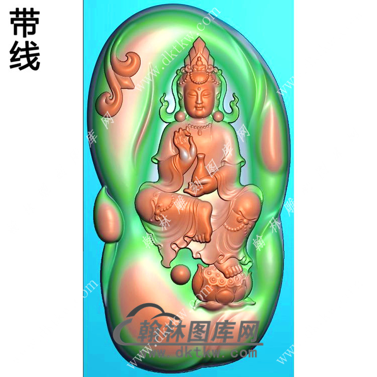 玉雕随形手托净瓶脚踩莲花坐观音挂件带线精雕图（ZGY-512)展示