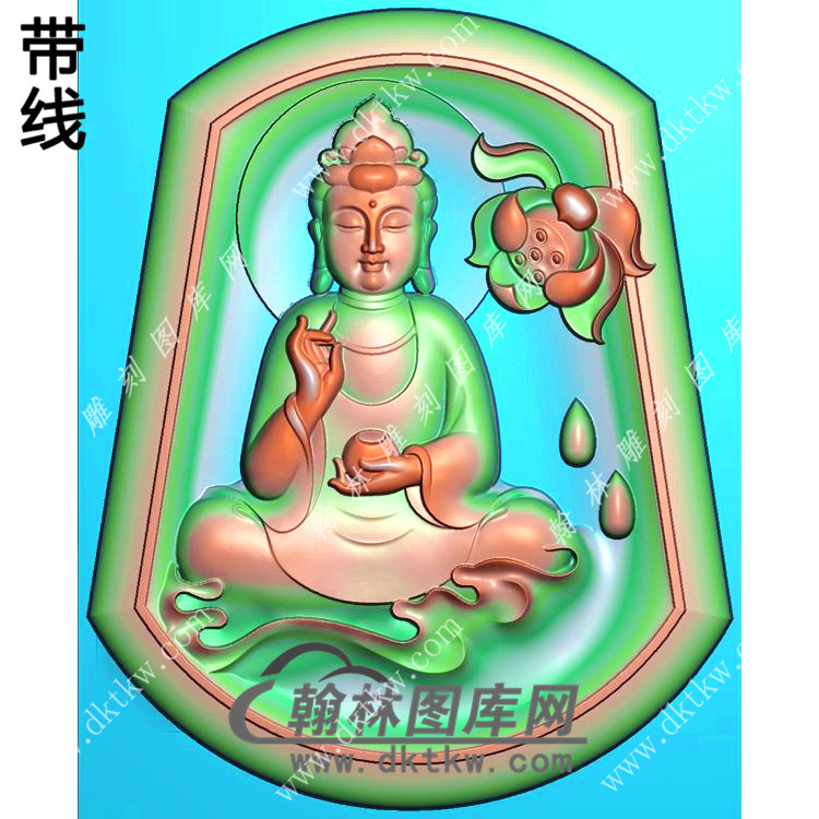 玉雕梯形凹底滴水莲花坐观音挂件带线精雕图（ZGY-611)展示