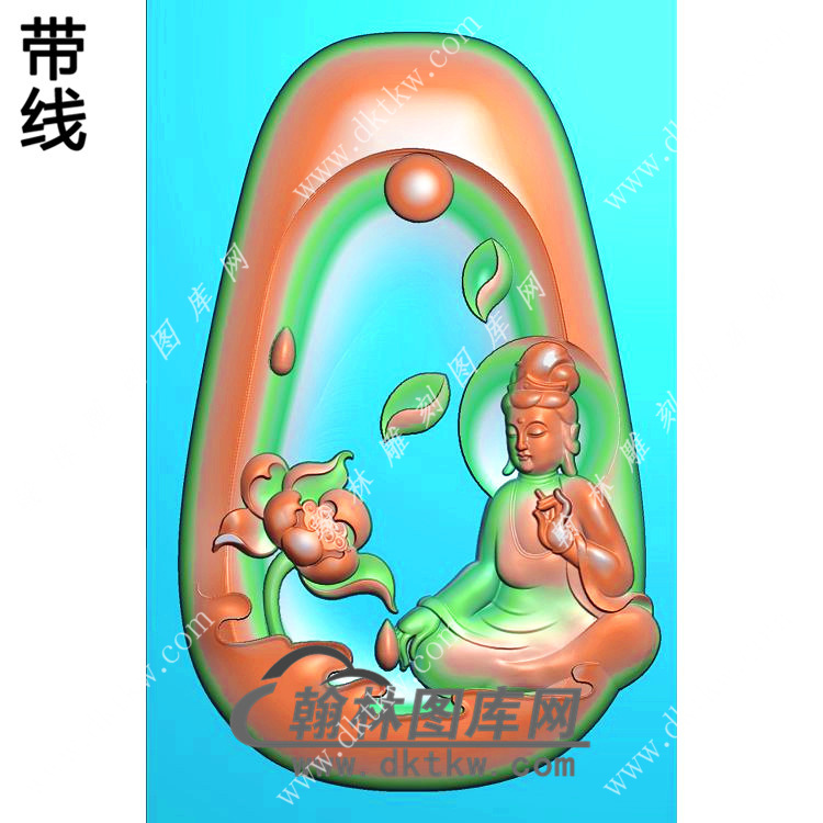 玉雕梯形凹底莲花侧坐观音挂件带线精雕图（ZGY-610)展示
