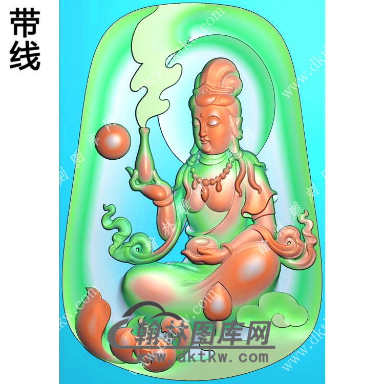 手托净瓶侧坐观音挂件带线精雕图（ZGY-609)展示