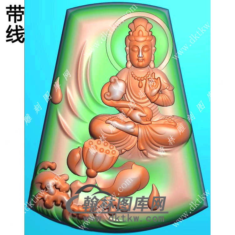 玉雕梯形滴水莲花坐观音挂件精雕图（ZGY-583)展示