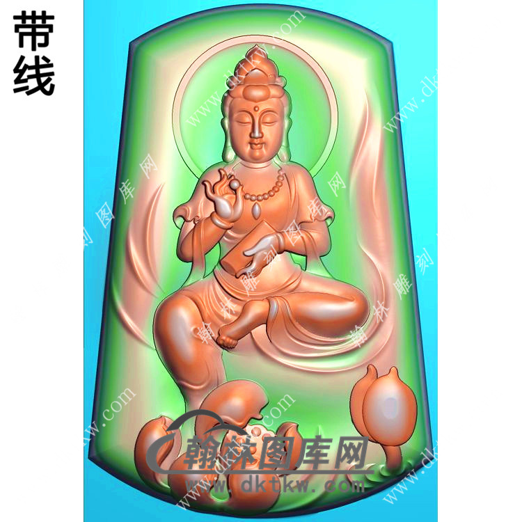 玉雕梯形脚踩莲花坐观音挂件带线精雕图（ZGY-580)展示