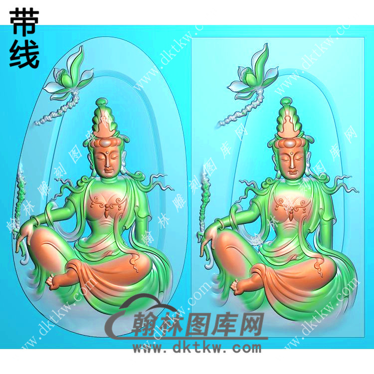 玉雕椭圆莲花自在坐观音挂件带线精雕图（ZGY-600)展示