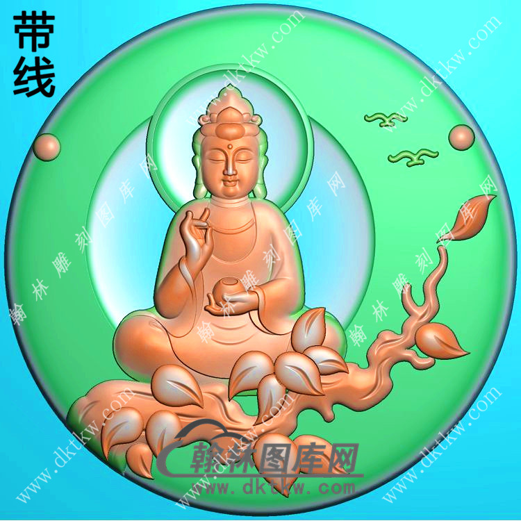 玉雕圆形手托香炉坐菩提树枝观音挂件带线精雕图（ZGY-492)展示