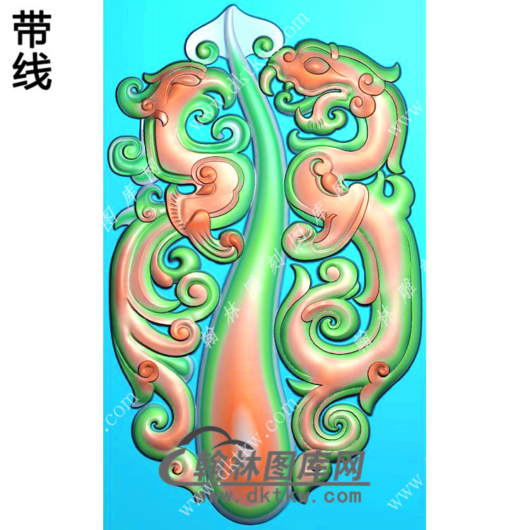 玉雕仿古龙凤挂件带线精雕图（LF-320)展示