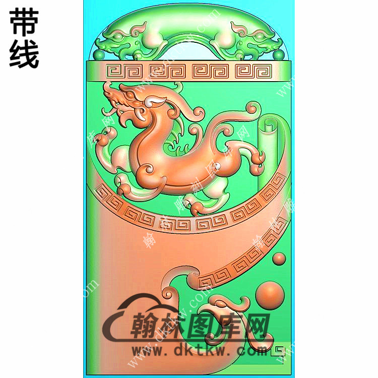 玉雕双龙牌头仿古龙凤挂件带线精雕图（LF-381)展示