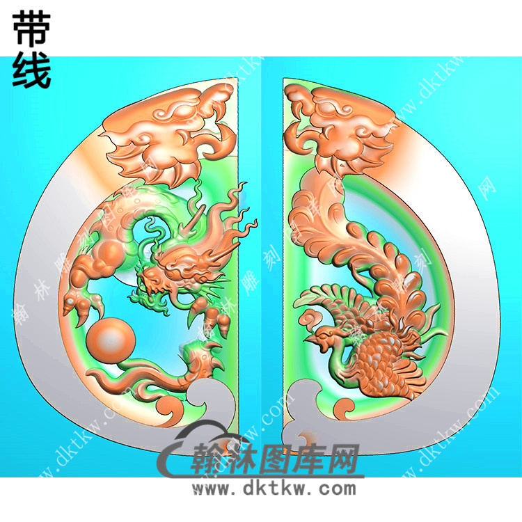 玉雕双龙牌头龙凤对牌挂件带线精雕图（GLF-033)展示