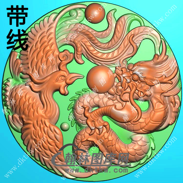 玉雕圆形龙凤挂件带线精雕图（GLF-554)展示