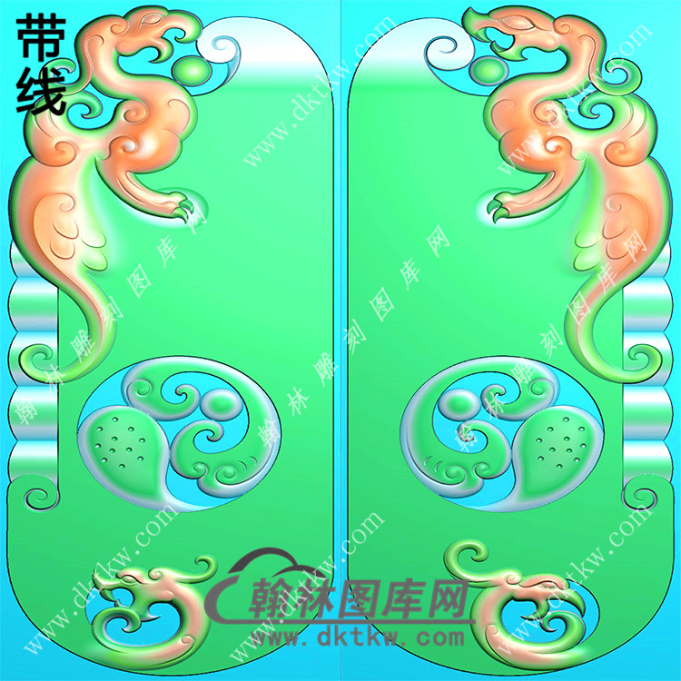 玉雕镂空仿古龙凤对牌挂件带线精雕图（GLF-034)展示