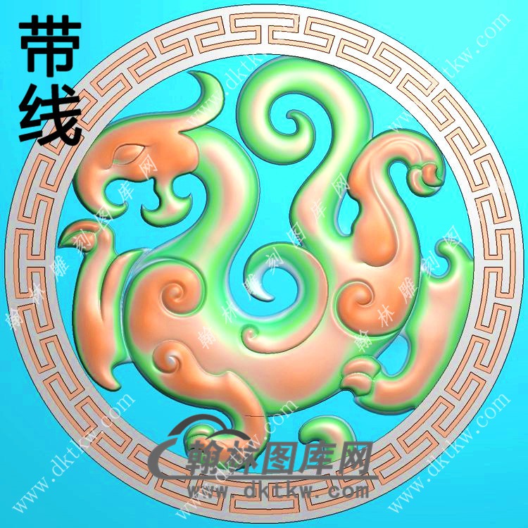 圆形仿古龙凤对牌挂件带线精雕图（GLF-443)展示