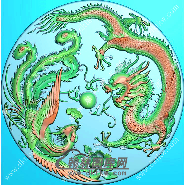 圆形龙凤挂件精雕图（GLF-547)展示