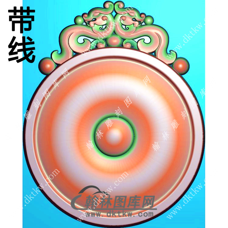 仿古双龙牌头素面平安扣挂件带线精雕图（GLF-117)展示