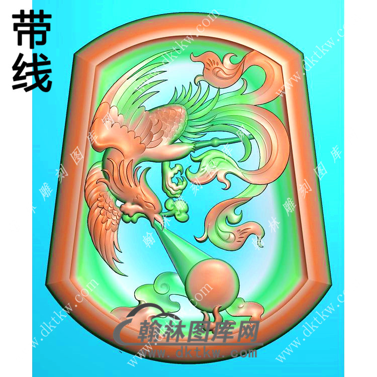 玉雕梯形凹底凤凰挂件带线精雕图（GLF-143)展示