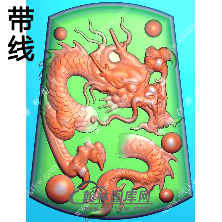 玉雕梯形带鳞龙牌挂件带线精雕图（GLF-151)展示