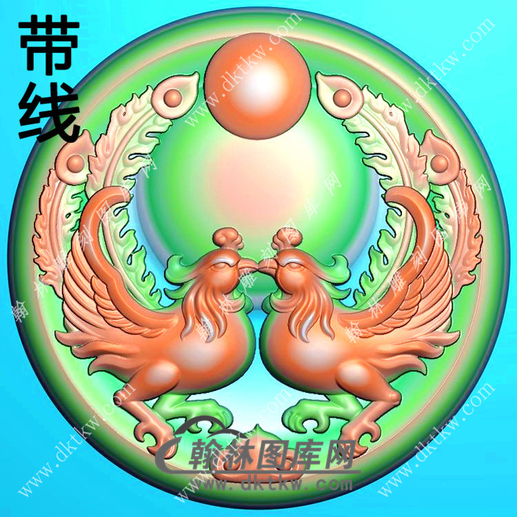圆形双凤挂件带线精雕图（GLF-135)展示