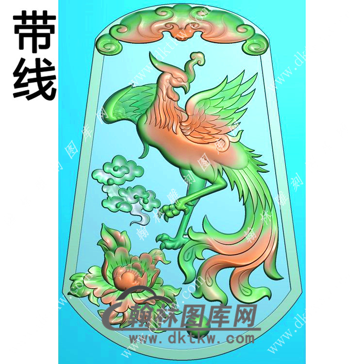 牡丹凤凰挂件带线精雕图（GLF-455)展示