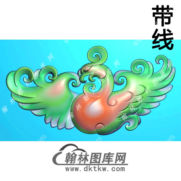 玉雕凤凰挂件带线精雕图（GLF-456)展示