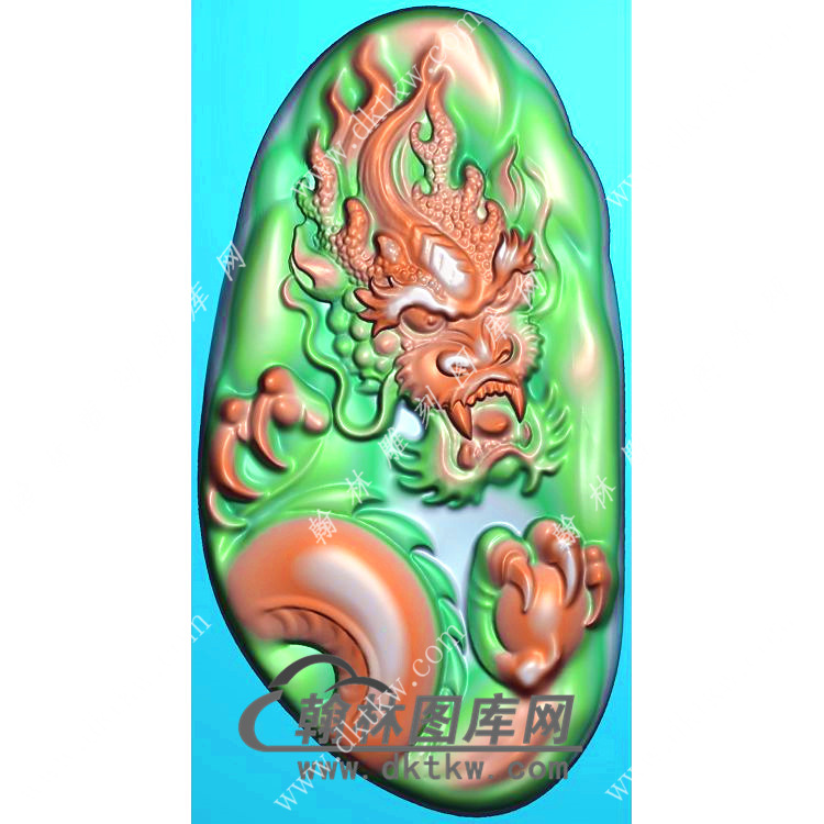玉雕随形龙牌挂件精雕图（GLF-527)展示