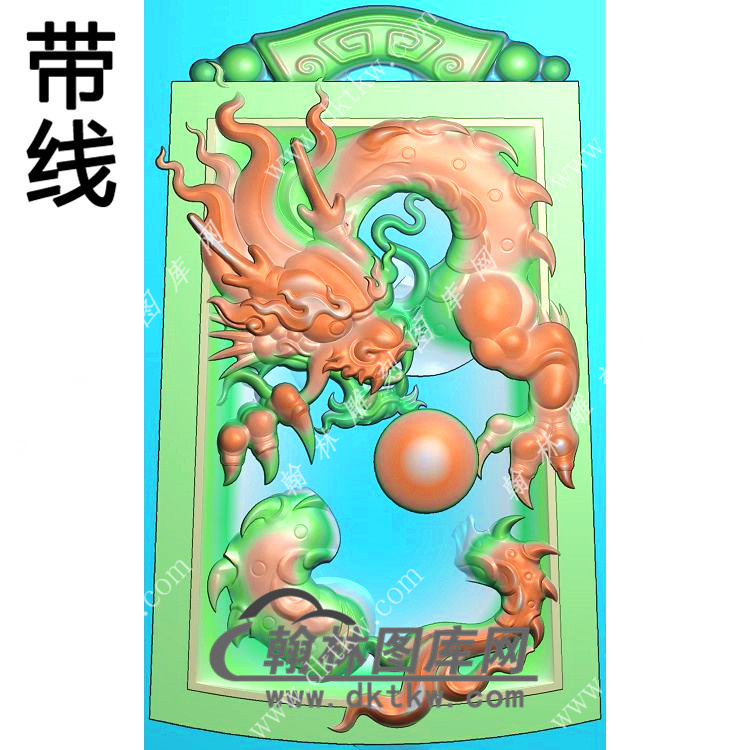 玉雕梯形凹底仿古牌头龙牌挂件带线精雕图（GLF-499)展示