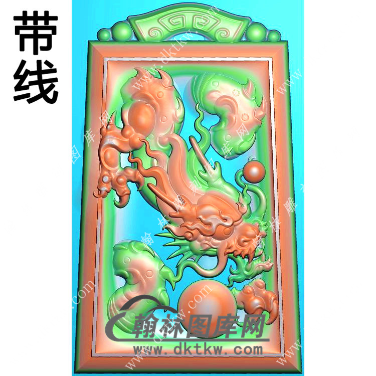 玉雕梯形凹底仿古牌头龙牌挂件带线精雕图（GLF-500)展示