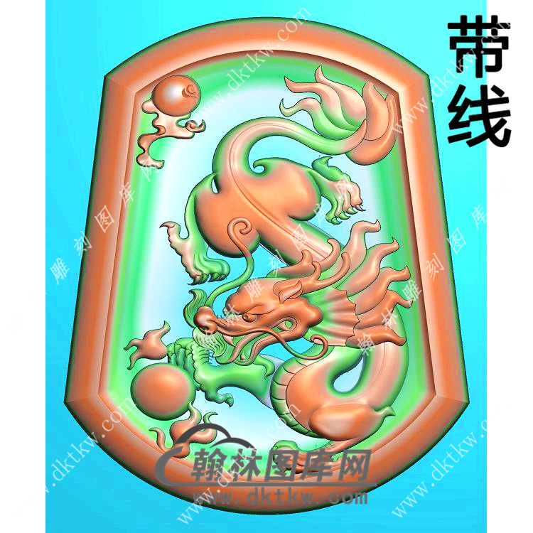 玉雕梯形凹底龙牌挂件带线精雕图（GLF-559)展示
