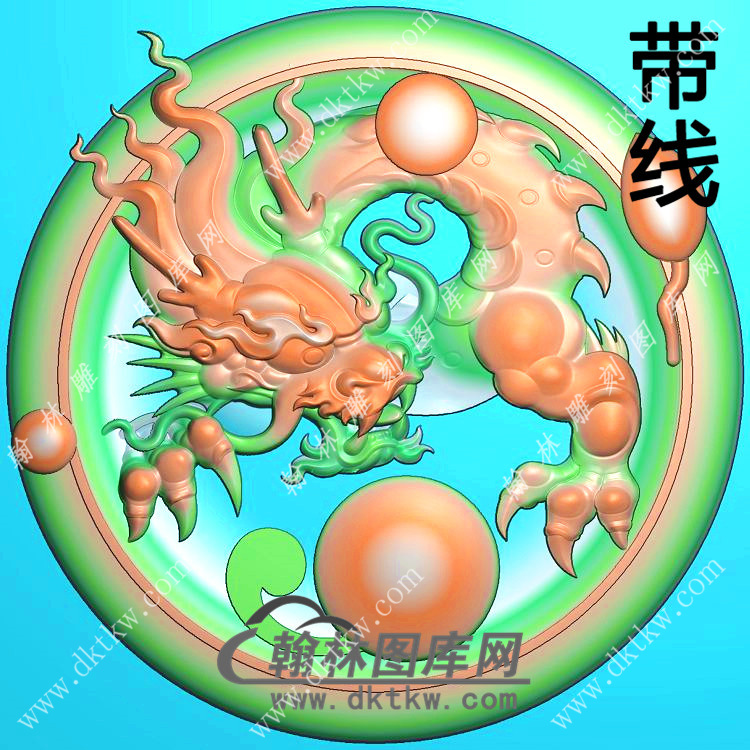 玉雕圆形凹底龙牌挂件带线精雕图（GLF-514)展示