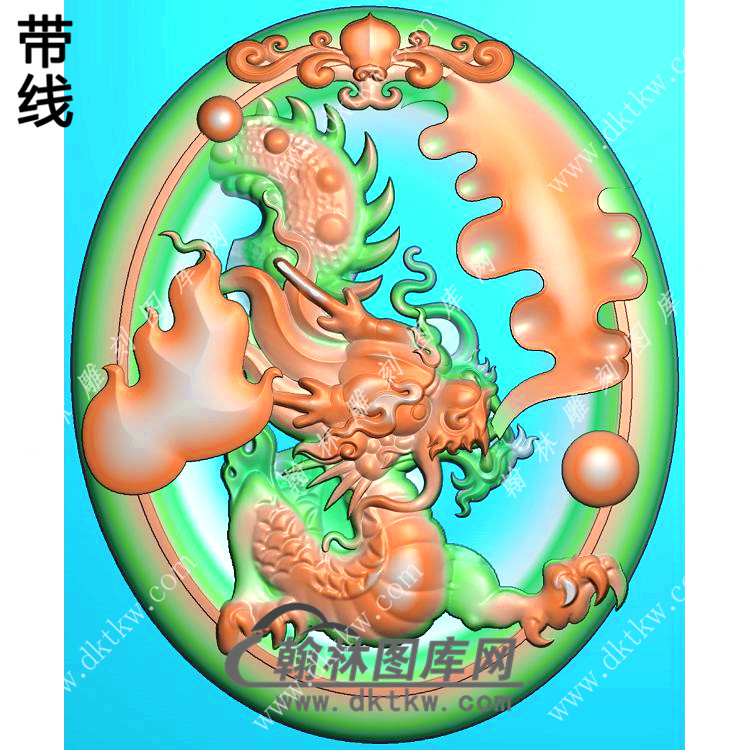 椭圆龙牌挂件带线精雕图（LF-349)展示