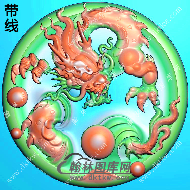 玉雕圆形凹底龙牌挂件带线精雕图（LF-353)展示