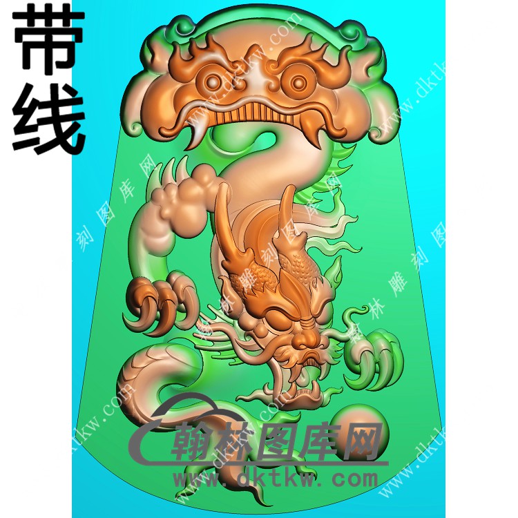 兽头龙牌挂件带线精雕图（GLF-587)展示
