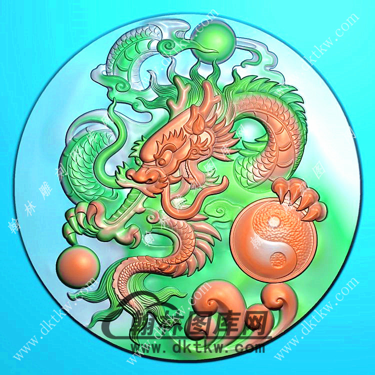 盘龙圆牌挂件精雕图（LF-390)展示
