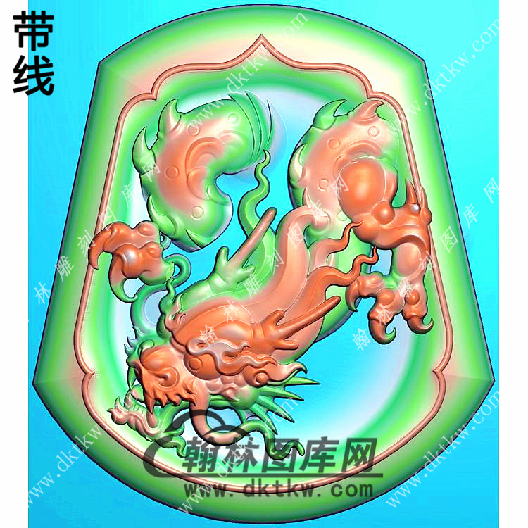 玉雕梯形凹底龙牌挂件带线精雕图（LF-414)展示