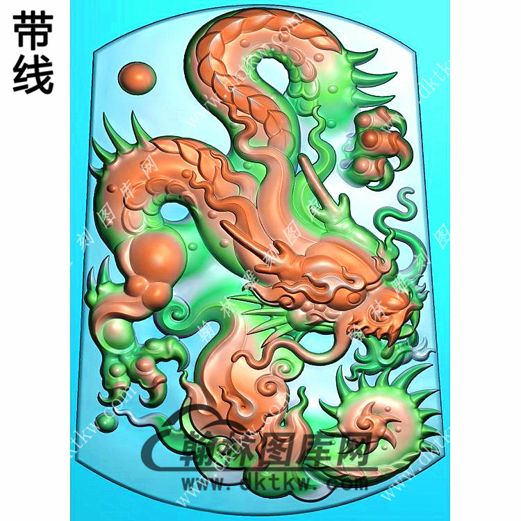玉雕梯形龙牌挂件带线精雕图（LF-423)展示