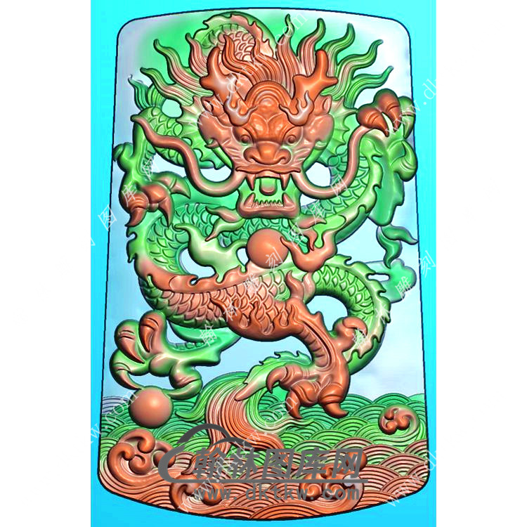 弧面龙腾四海挂件精雕图（GLF-051)展示
