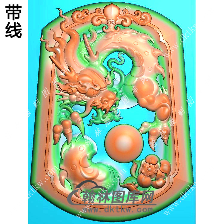 洋花牌头莲花龙牌挂件带线精雕图（GLF-086)展示