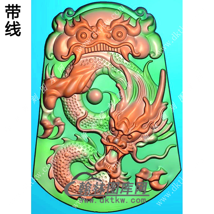 兽面大头盘龙挂件带线精雕图（GLF-248)展示