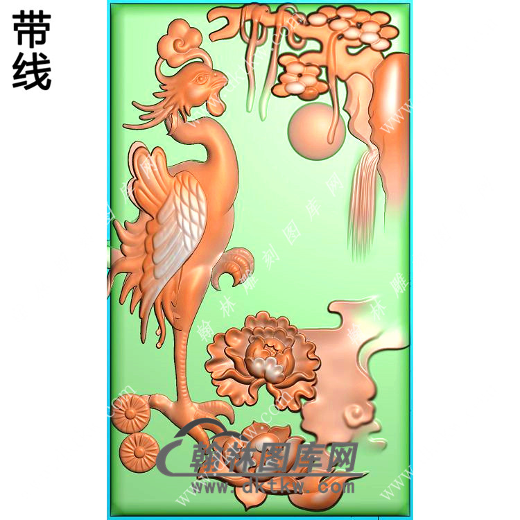 玉雕牡丹凤凰挂件带线精雕图（GLF-229)展示