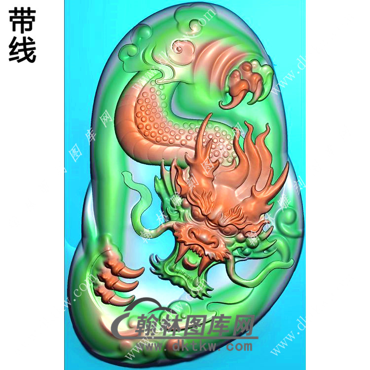 玉雕随形龙牌挂件带线精雕图（GLF-261)展示