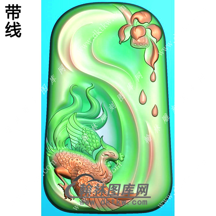 玉雕梯形滴水莲花凤凰挂件精雕图（GLF-232)展示