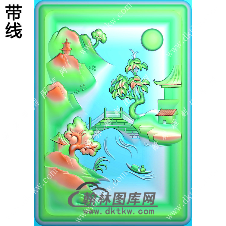 凹底玉雕山水挂件带线精雕图（SSG-281)展示