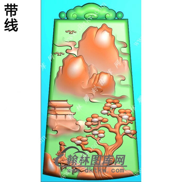 如意牌头山水人物挂件带线精雕图（SSG-414)展示