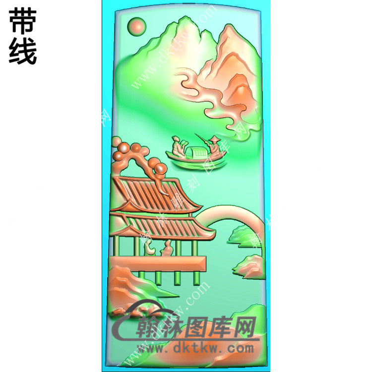 山水人物划船竖牌挂件带线精雕图（SSG-434)展示