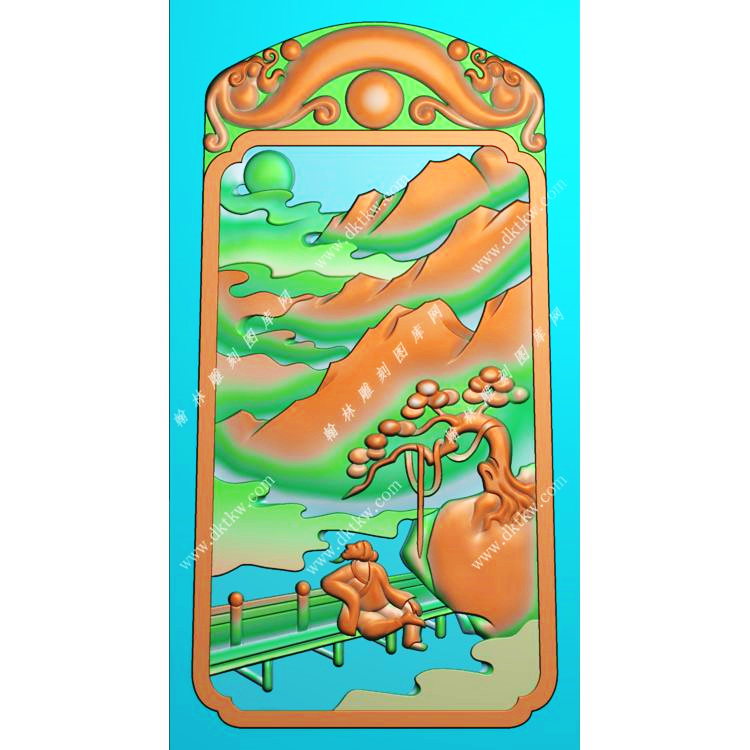 双龙牌头山水人物挂件带线精雕图（SSG-456)展示
