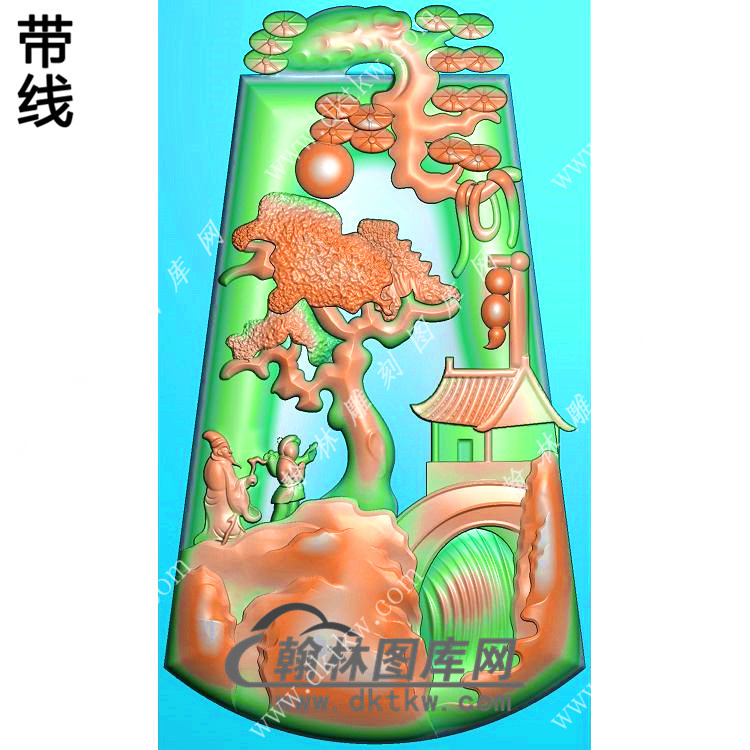 松树牌头山水人物挂件带线精雕图（SSG-474)展示