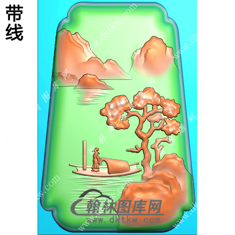 梯形山水人物乘船挂件带线精雕图（SSG-422)展示