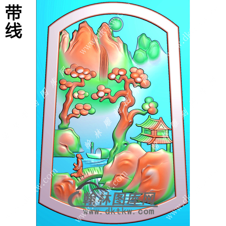 梯形山水人物挂件带线精雕图（SSG-297)展示