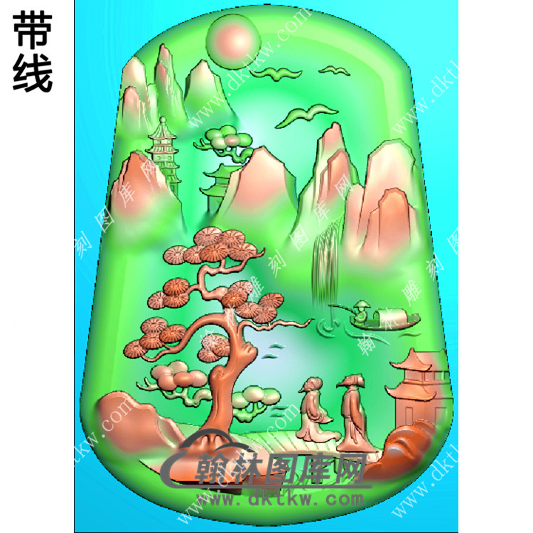 梯形山水人物挂件带线精雕图（SSG-377)展示