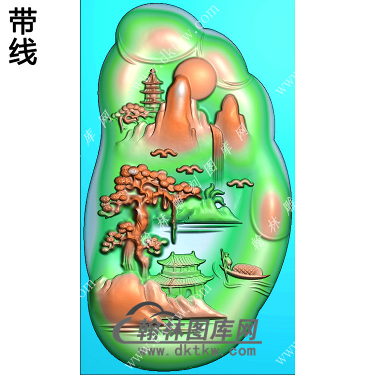 玉雕随形山水人物挂件带线精雕图（SSG-441)展示