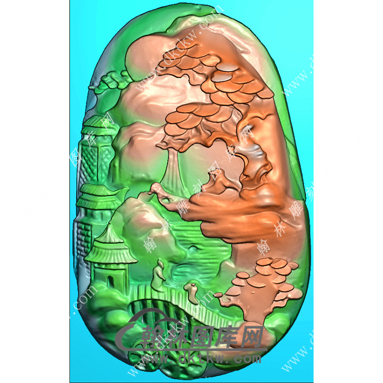 玉雕随形山水人物挂件精雕图（SSG-439)展示