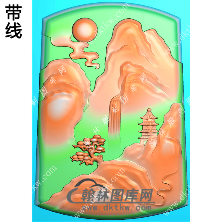 玉雕梯形山水挂件带线精雕图（SSG-416)展示